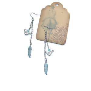 Silver Bird Feather Dangle Earrings, Boho earring